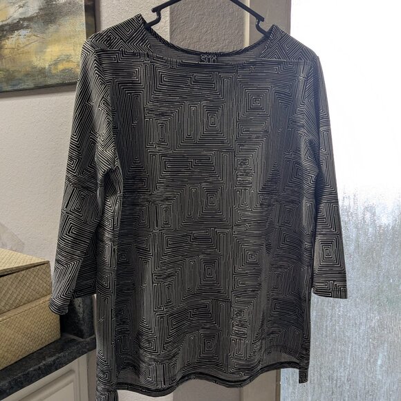 Clara Sun Woo Tops - Clara Sun Woo Black Geometric Print Top Size S Stretch Knit